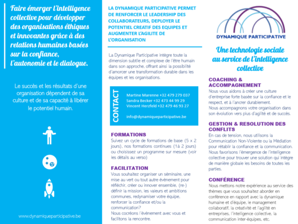 Méthode et outils d'intelligence collective. Télécharger le pdf de présentation de la Dynamique Participative. Les services et les formations en intelligence collective.